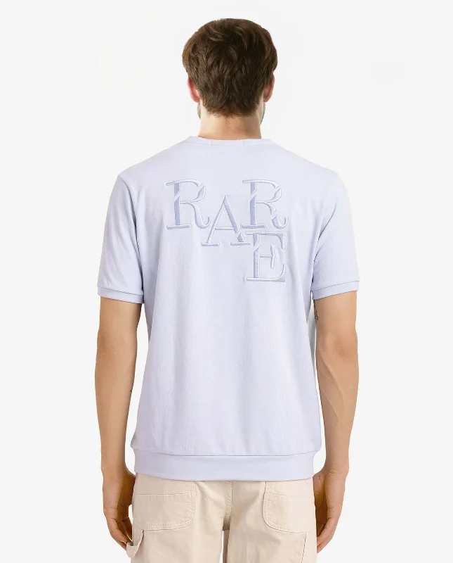 Men's Shirts with Wrinkle-Resistant FabricRare Rabbit Men's Sorp Light Blue Cotton Fabric Short Sleeve Crew Neck Oversized Fit Back Embroidered T-Shirt