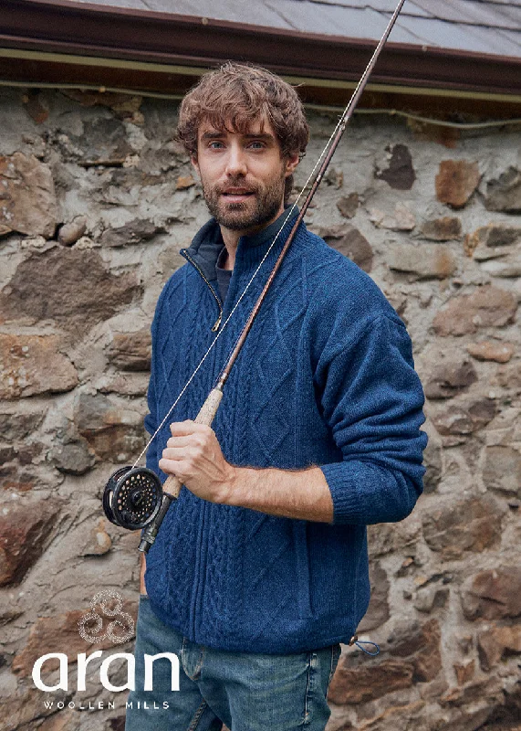 Stylish Men's Turtleneck SweatersMens Lined Wool Aran Cardigan | Blue
