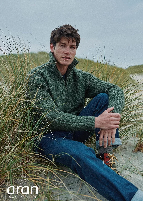 Men's Sweaters for Outdoor ActivitiesHandknit Men's Aran Cardigan | Green