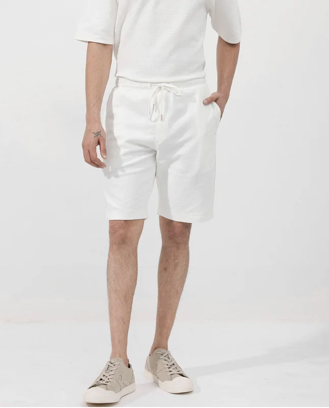 Men's Patterned Pants with ChecksRare Rabbit Mens Ambet Off-White Cotton Polyester Solid Knee Length Shorts