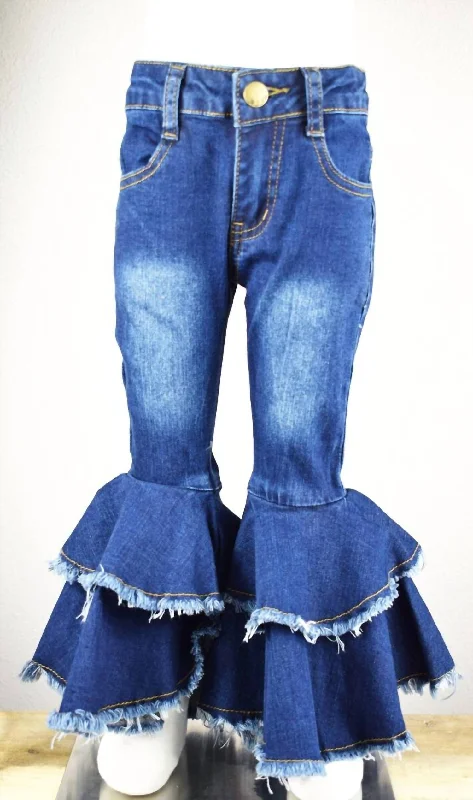 Jeans for Men with a Athletic BuildGirls Double Ruffled Bell Jeans In Light Denim