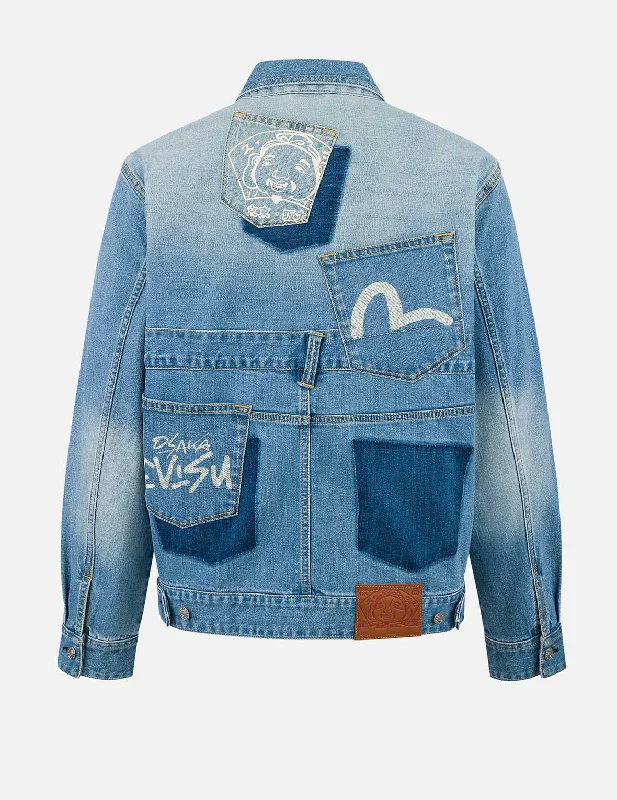Wash and Wear Men's JeansDeconstructed with Multi-pocket Loose Fit Denim Jacket