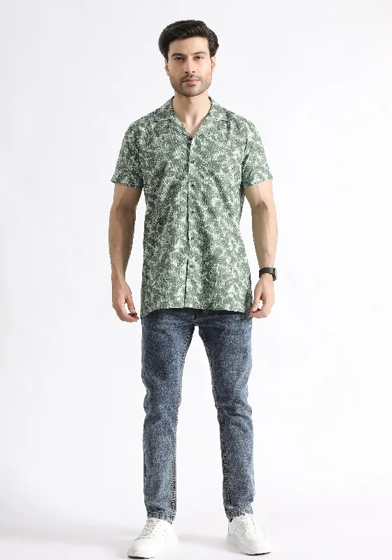 Men's Essential Dress Shirts for Everyday WearOlive Tropical Print Shirt