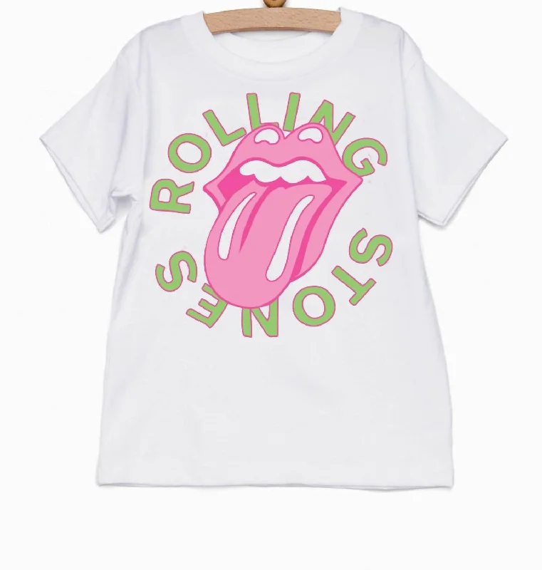 Men's Shirts with Striped PatternsGirl's Rolling Stones Neon Puff Tee In Classic White Men's Shirts with Striped PatternsGirl's Rolling Stones Neon Puff Tee In Classic White