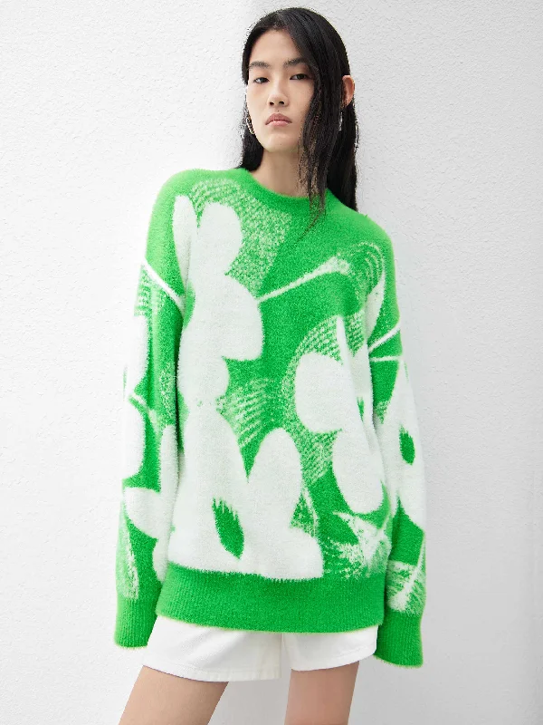 Men's Sweaters with Dropped ShouldersTexture Floral Pattern Sweater