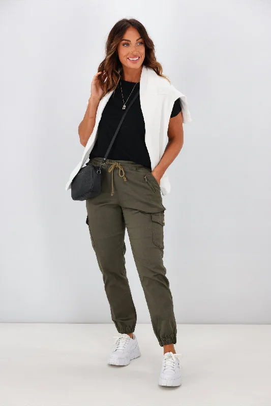 Men's Jeans with Fashionable RipsWakee Denim Lucy Cargo Jean Khaki
