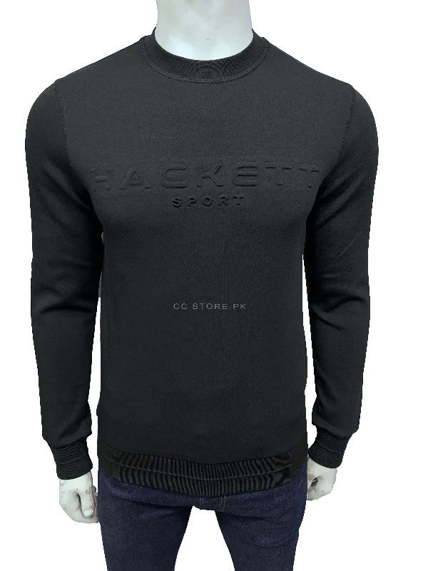 Men's Sweaters with A-Line ShapesHKT Sport Embossed Logo Black Sweatshirt