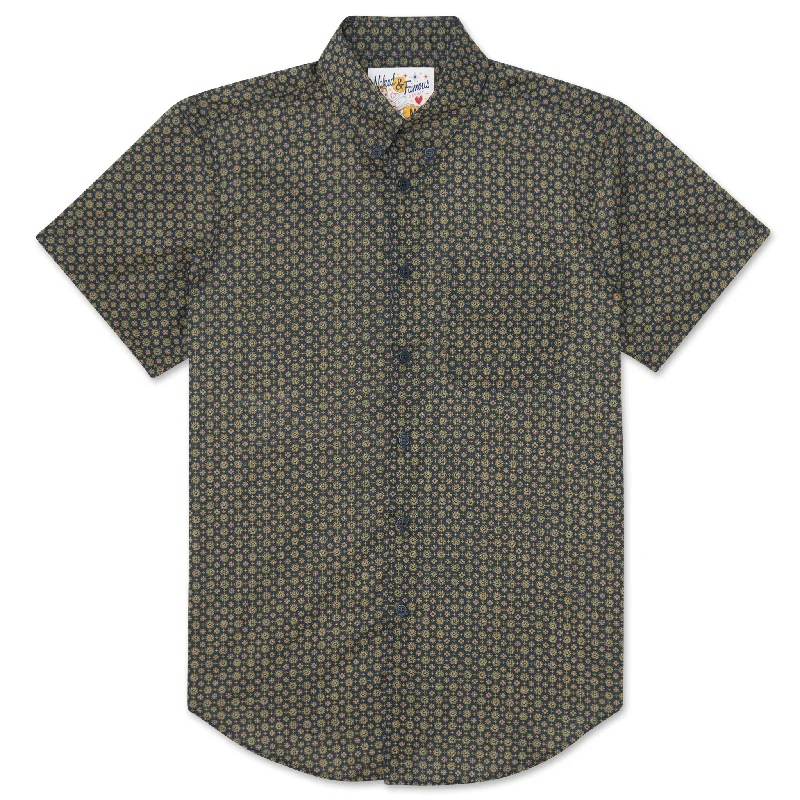 Best Selling Men's Jeans BrandsShort Sleeve Easy Shirt - Medallions Print - Navy
