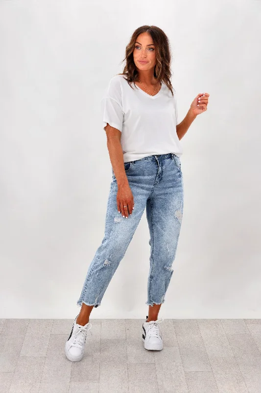 Classic Men's Jeans StyleShine On Label Orlando Boyfriend distressed Jean