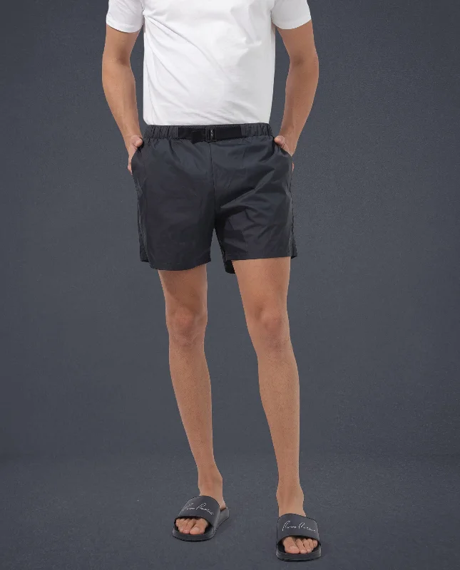 Men's Pants with Graphic PrintsRare Rabbit Men's Kort Navy Polyester Fabric Buckle Fastening Regular Fit Solid Shorts