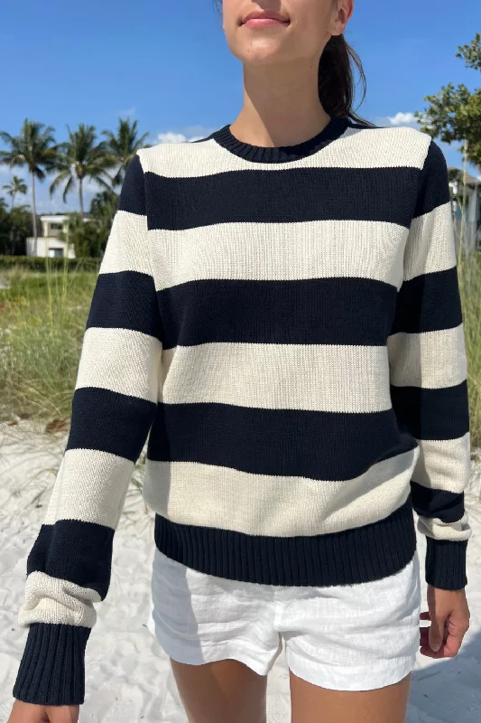 Cream Navy Blue Stripes