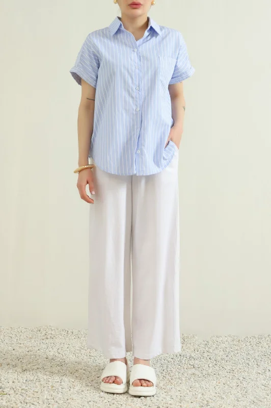 Men's Solid-Color Button-Down Shirts for VersatilityPATCH STRIPED SHIRT