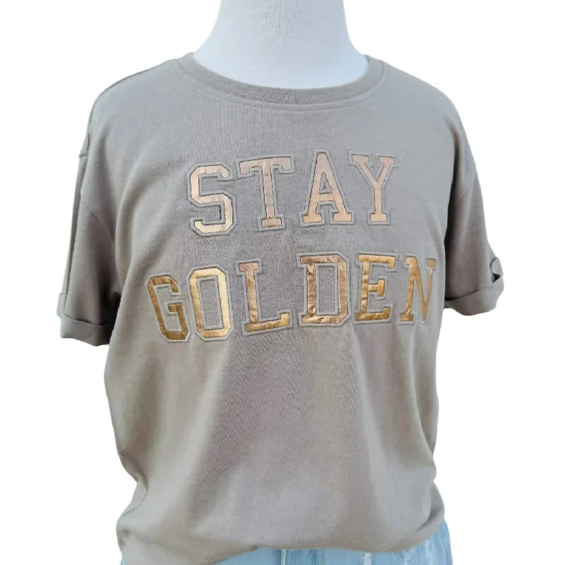 Men's Shirts for CampingGirl's Stay Golden Copper Foil Patch Tee In Brown
