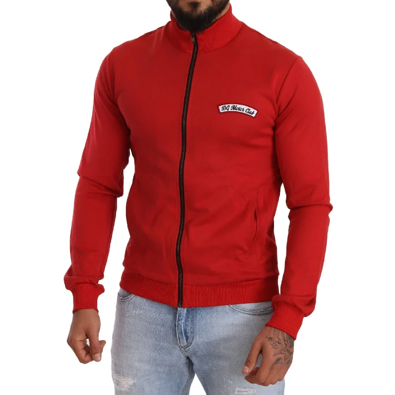 Men's Sweaters in Metallic ColorsDolce & Gabbana Elegant Red Full Zip Sweater with DG Motor Club Men's Motif Men's Sweaters in Metallic ColorsDolce & Gabbana Elegant Red Full Zip Sweater with DG Motor Club Men's Motif