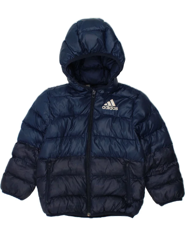 Warm Men's Down JacketsADIDAS Boys Hooded Padded Jacket 6-7 Years Navy Blue Polyester