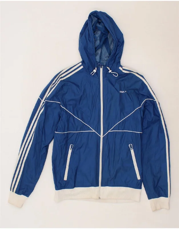 Men's Coats with Snap ButtonsADIDAS Mens Hooded Rain Jacket UK 40 Large Blue Nylon