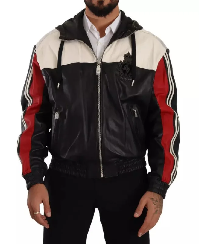 Men's Coats for WalkingBlack Leather Hooded Blouson Jacket