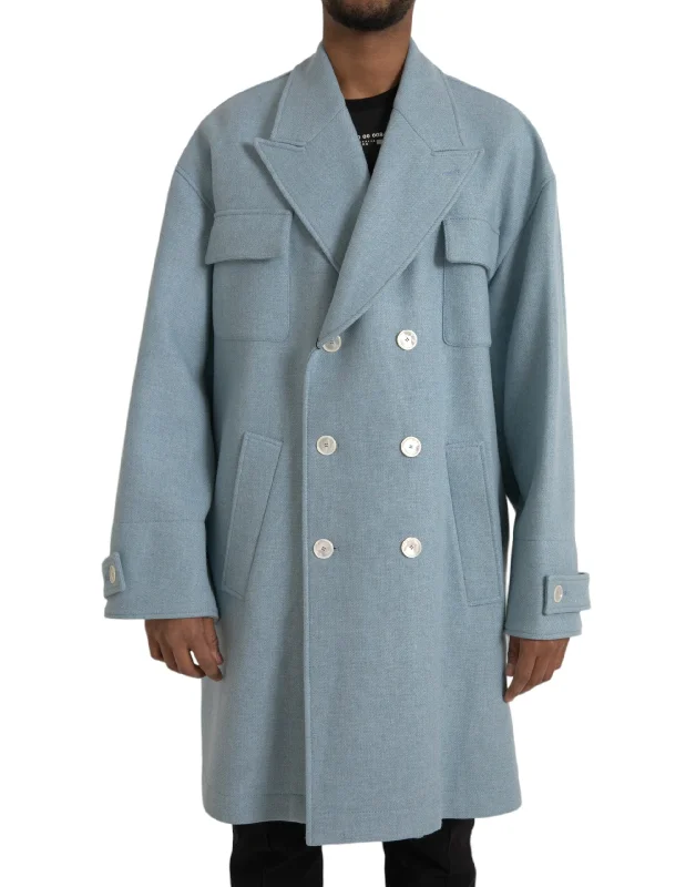 Men's Coats with Quick-Dry FabricBlue Double Breasted Trench Coat Jacket