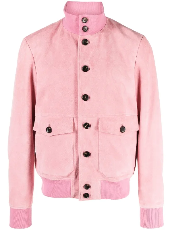 Winter-Ready Men's CoatsButton-Up Leather Bomber Jacket
