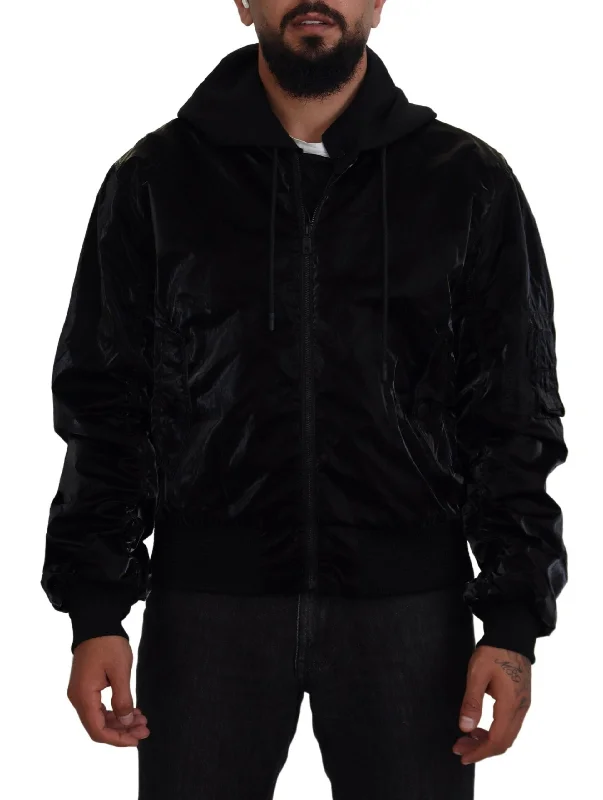 Men's Coats for AutumnElegant Black Bomber Hooded Jacket
