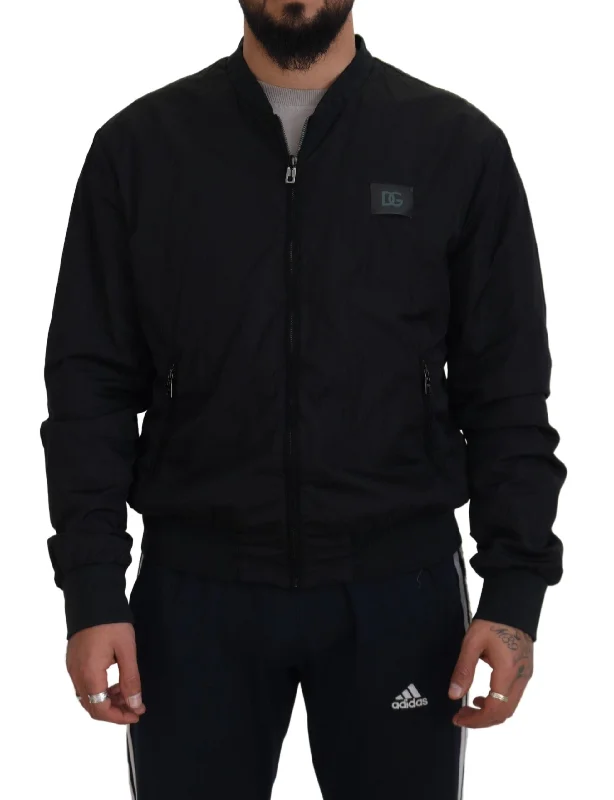 Men's Coats with Hand WarmersElegant Black Bomber Jacket