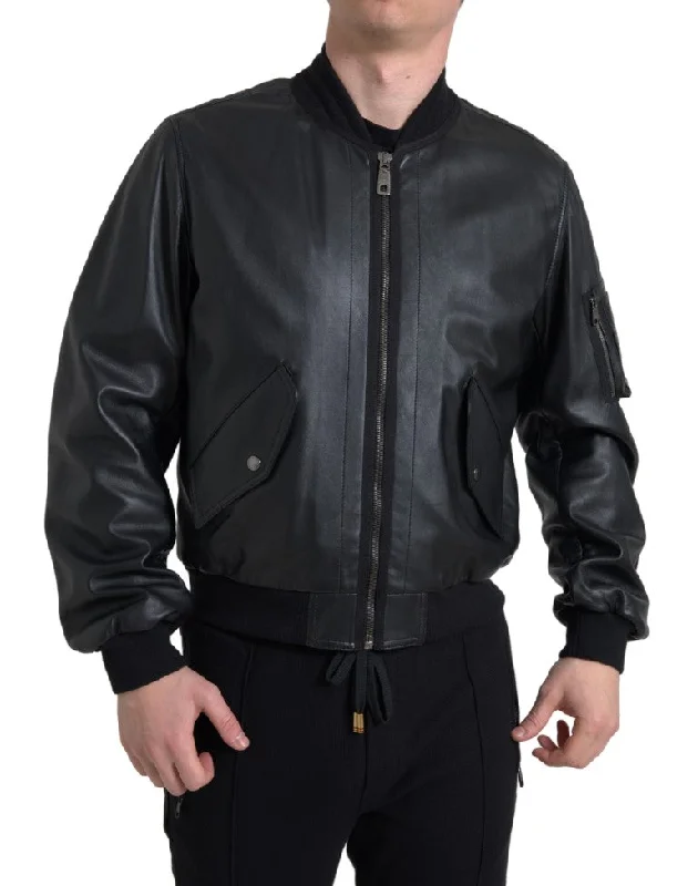 Men's Coats Made in the USAElegant Black Leather Bomber Jacket