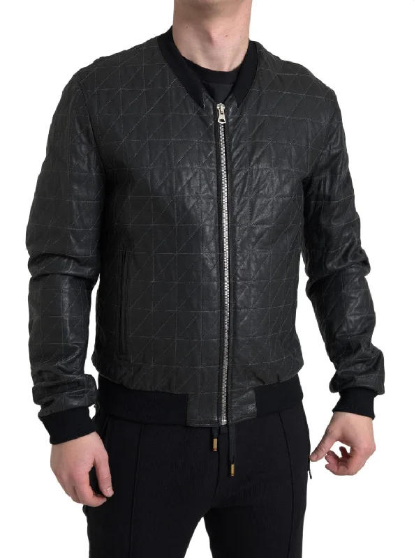 Men's Coats for Tall MenElegant Black Leather Bomber Jacket