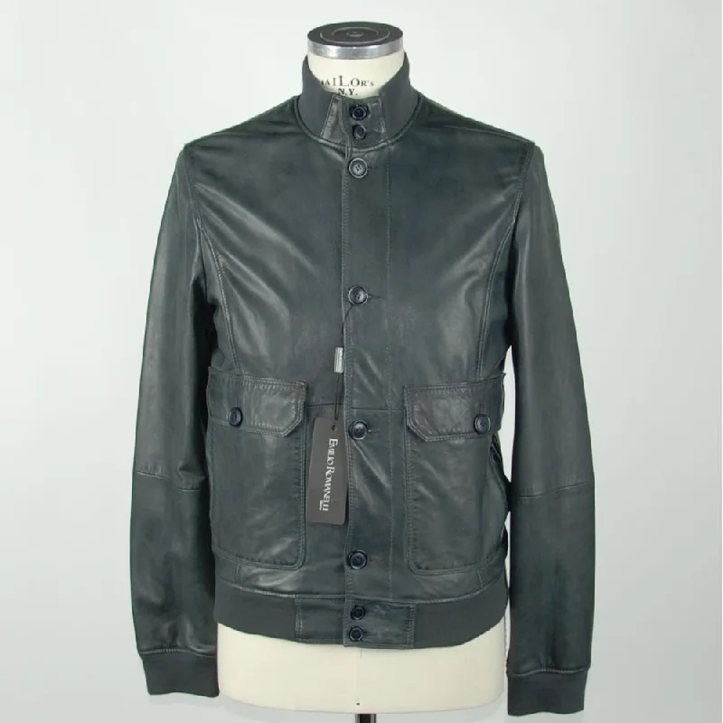 Men's Coats with Wind-Resistant FabricElegant Blue Leather Jacket For Men