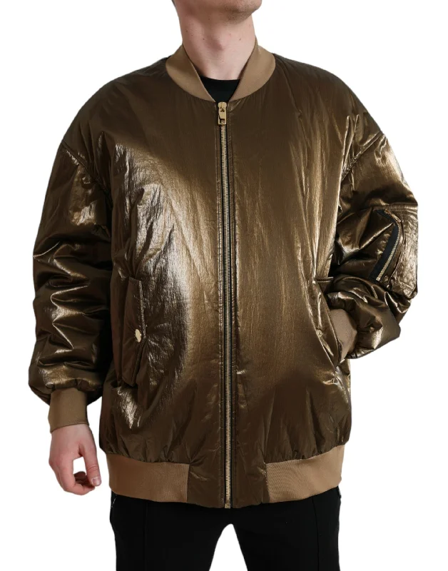 Men's Coats with Inner PocketsElegant Bronze Bomber Jacket