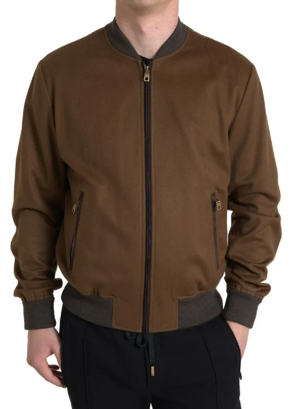 Men's Coats for Every OccasionElegant Brown Cashmere Bomber Jacket