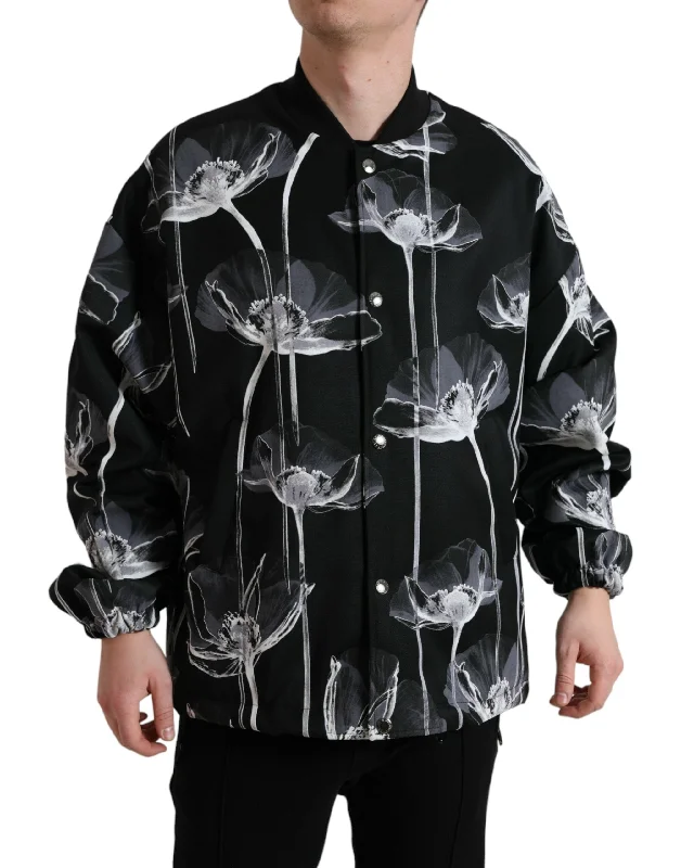 Men's Coats for Rainy WeatherElegant Floral-print Bomber Jacket