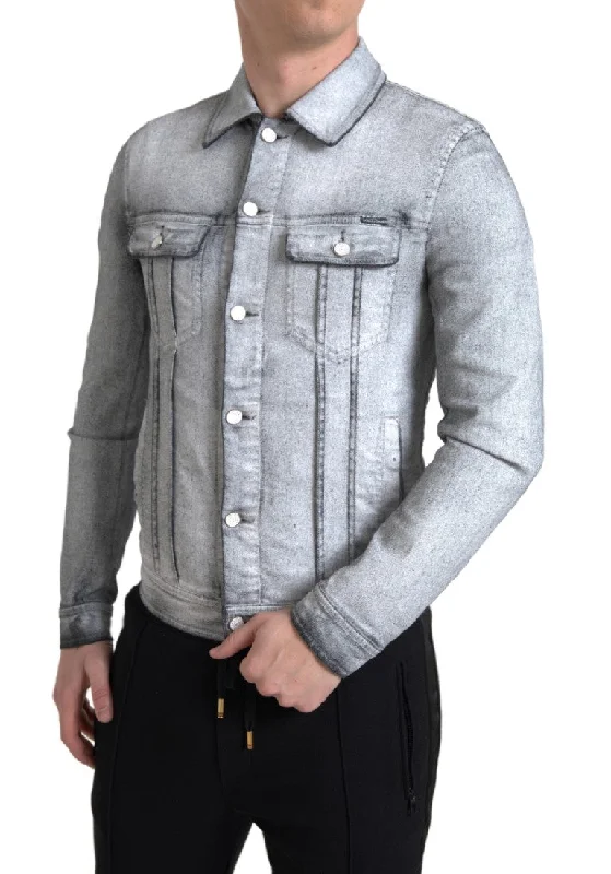 Men's Coats for Casual WearElegant Gray Cotton Stretch Denim Jacket