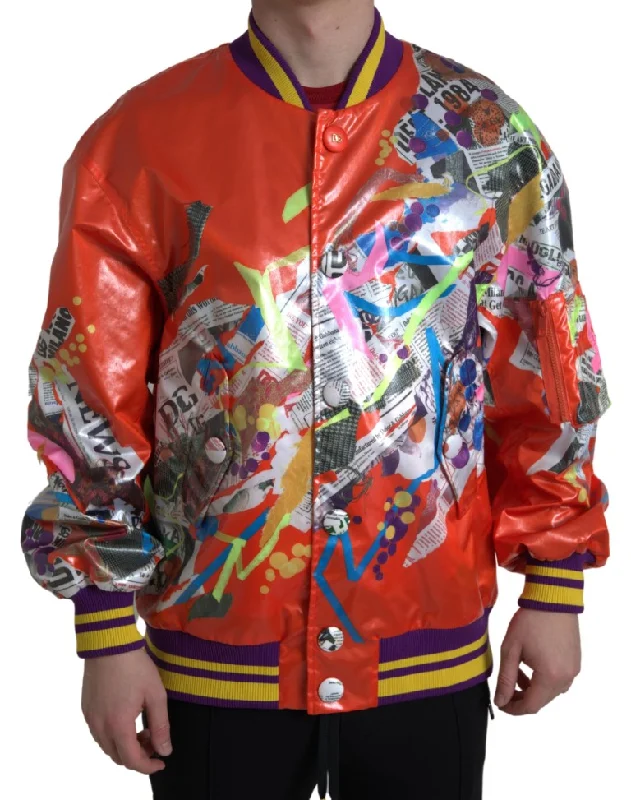 Modern Men's Field JacketsElegant Orange Bomber Jacket - Men's Luxury Outerwear