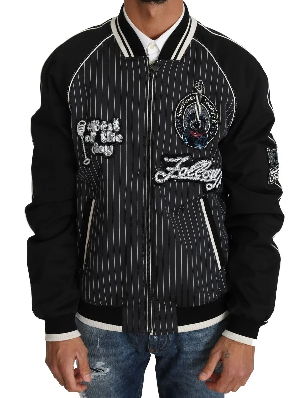 Men's Coats with Chest PocketsElegant Sequined Black Bomber Jacket