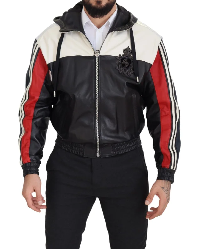Men's Coats with Ripstop FabricElite Black Leather Hooded Bomber Jacket