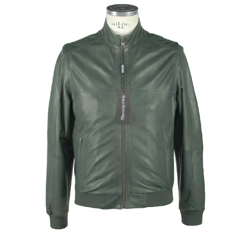Men's Coats with Adjustable SleevesEmerald Elegance Leather Jacket