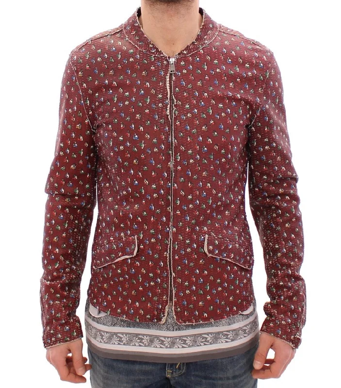 Practical Men's RaincoatsExclusive Boxer Print Bordeaux Leather Jacket