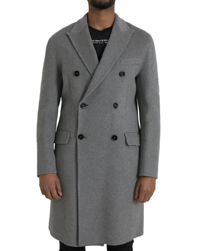 Men's Coats for Big and TallGray Double Trench Coat Cashmere Jacket