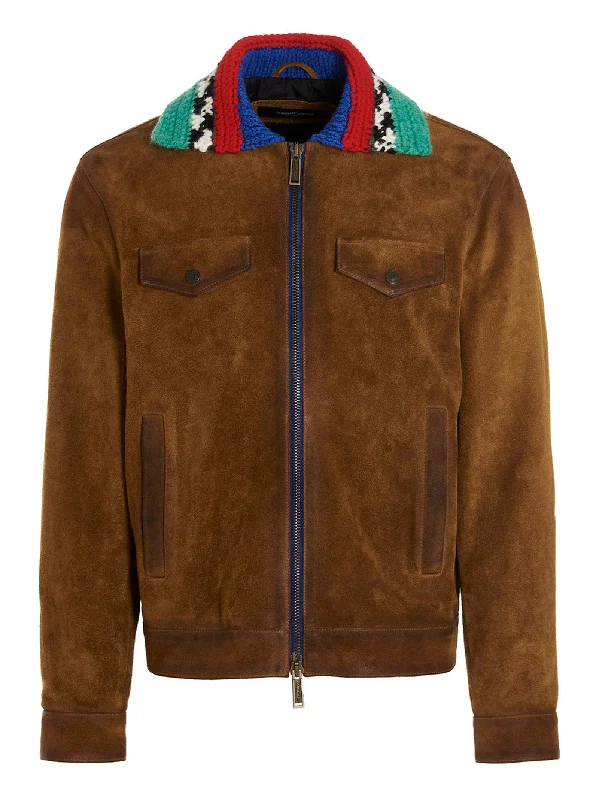Fashionable Men's Denim JacketsKnit Collar Suede Jacket