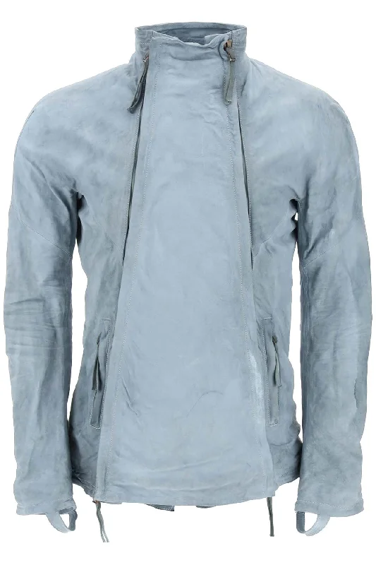 Designer Men's OvercoatsLeather Jacket With Two Zippers