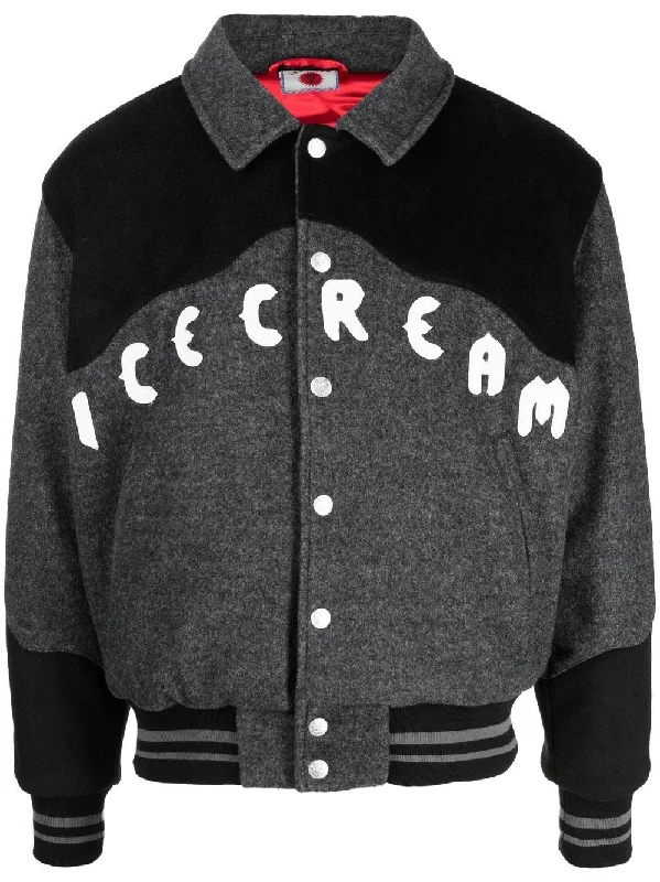 Men's Coats with Belted WaistsLogo-Embroidered Varsity Jacket