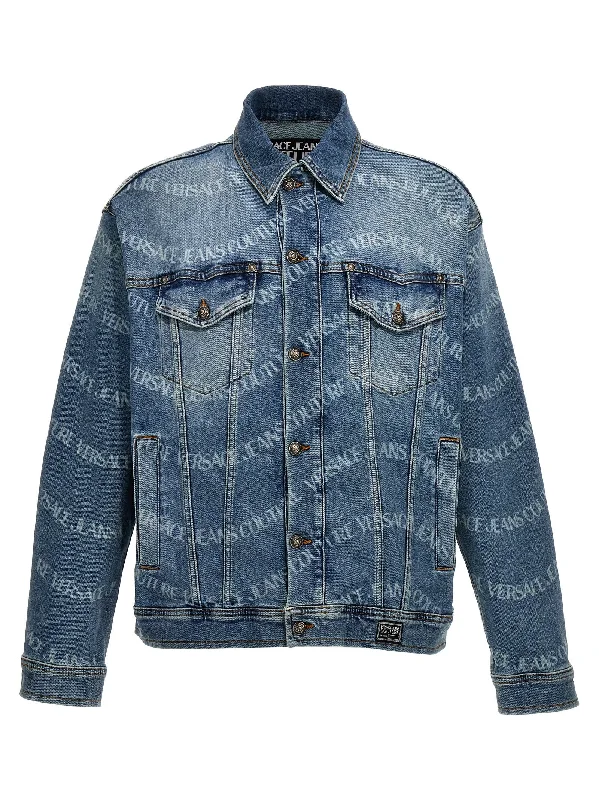 Men's Coats with Removable LiningsLogo Print Denim Jacket