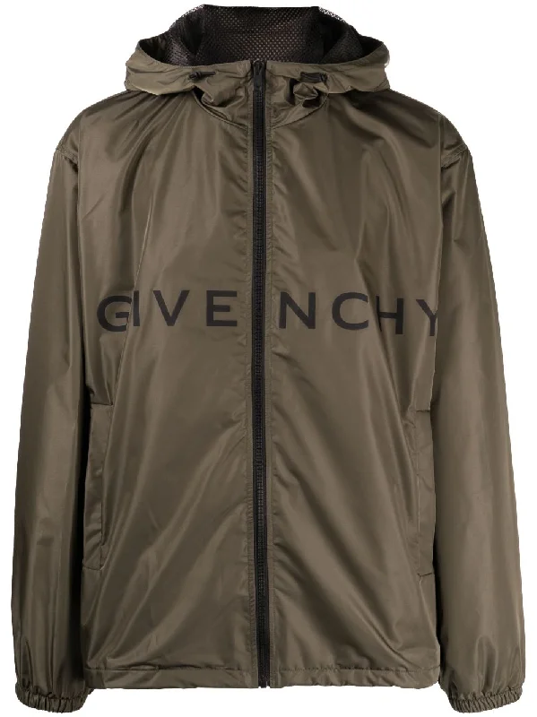 Men's Coats with Velcro ClosuresLogo-Print Hooded Jacket