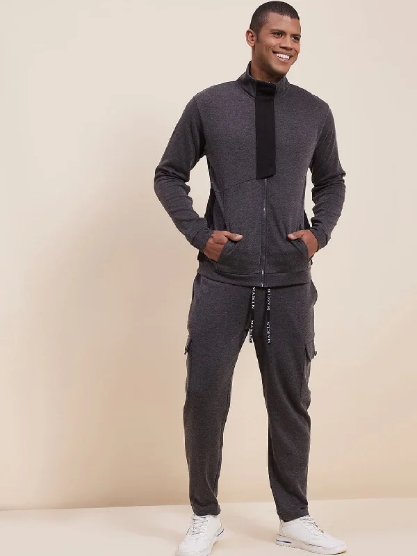Men's Coats with Quick-Dry FabricMen's Grey Melange High Neck Contrast Flap Jacket