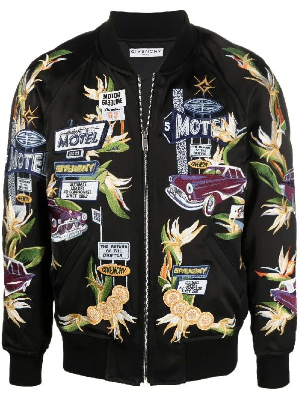 Men's Coats with Snap ButtonsMotel-Embroidered Satin Bomber Jacket