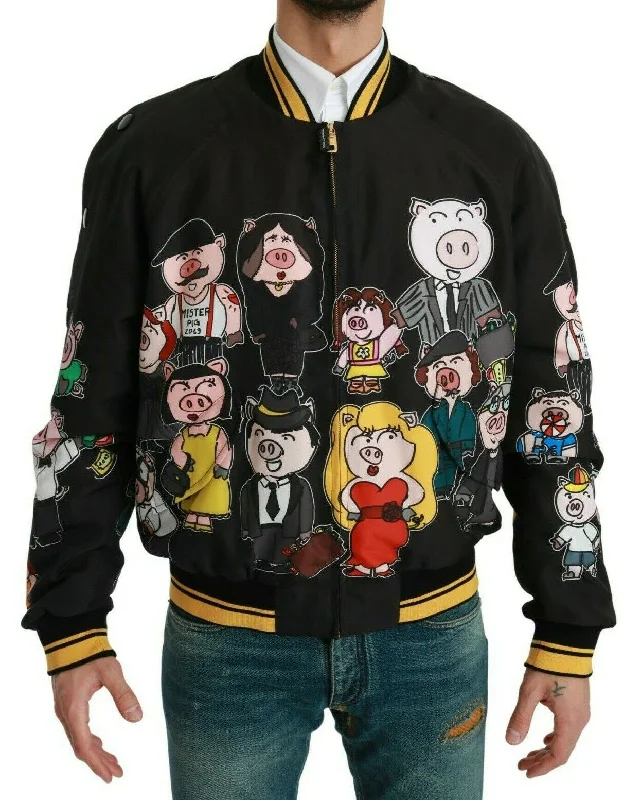 Men's Coats with LiningMulticolor Motive Bomber Style Jacket