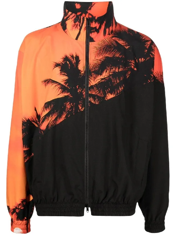 Men's Coats with Breathable FabricPalm-Tree Print Bomber Jacket
