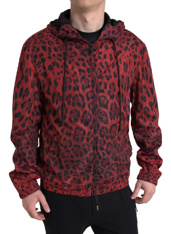 Classic Men's Trench CoatsRed Leopard Hooded Bomber Jacket