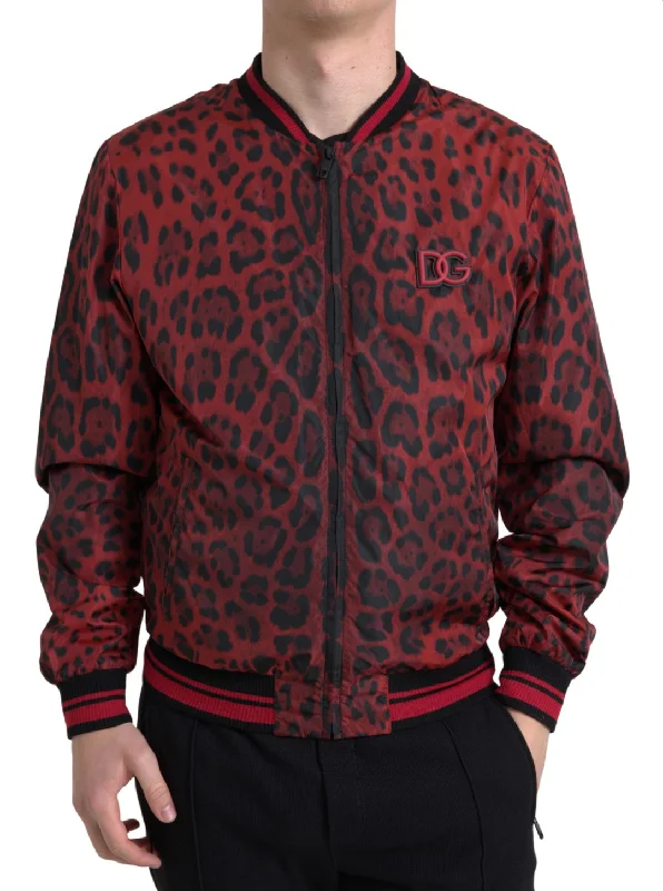 Men's Coats for Cold WeatherRed Leopard Print Bomber Jacket