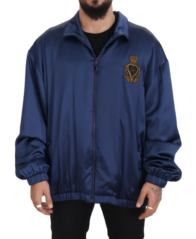 Men's Coats for Winter SportsRegal Blue Silk Bomber Jacket
